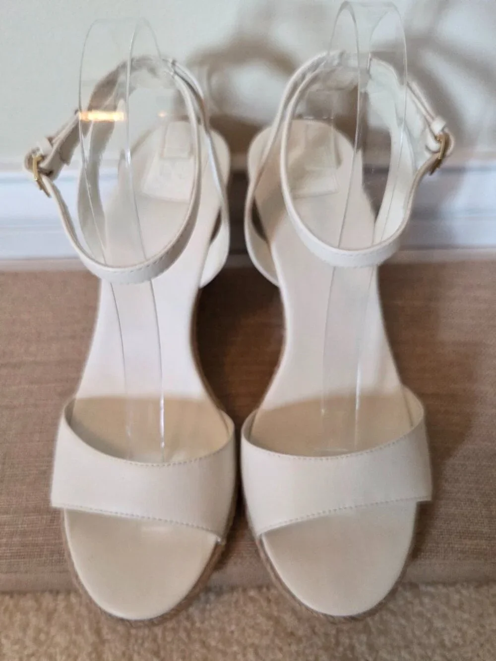 Tory Burch Ivory Leather Espadrille Wedge Sandals